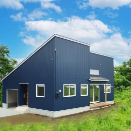 グリーンスタイル 小千谷市 建築実例 ゆとりの敷地 平屋 デザイン インテリア ナチュラルモダン 青い外壁 外観