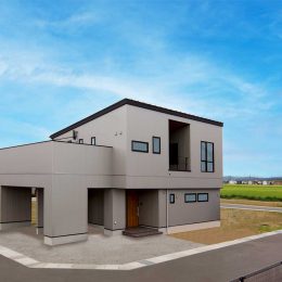 グリーンスタイル 三条市 建築実例 2階リビング スキップフロア インナーガレージ デザイン 外観