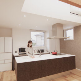 グリーンスタイル 新潟市 建築実例 崖地 傾斜地 デザイン インテリア ナチュラルモダン キッチン