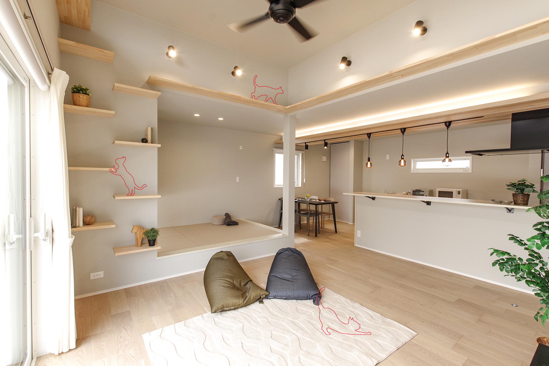 キャットウォーク リビング 猫 猫好き 小上がり畳スペース