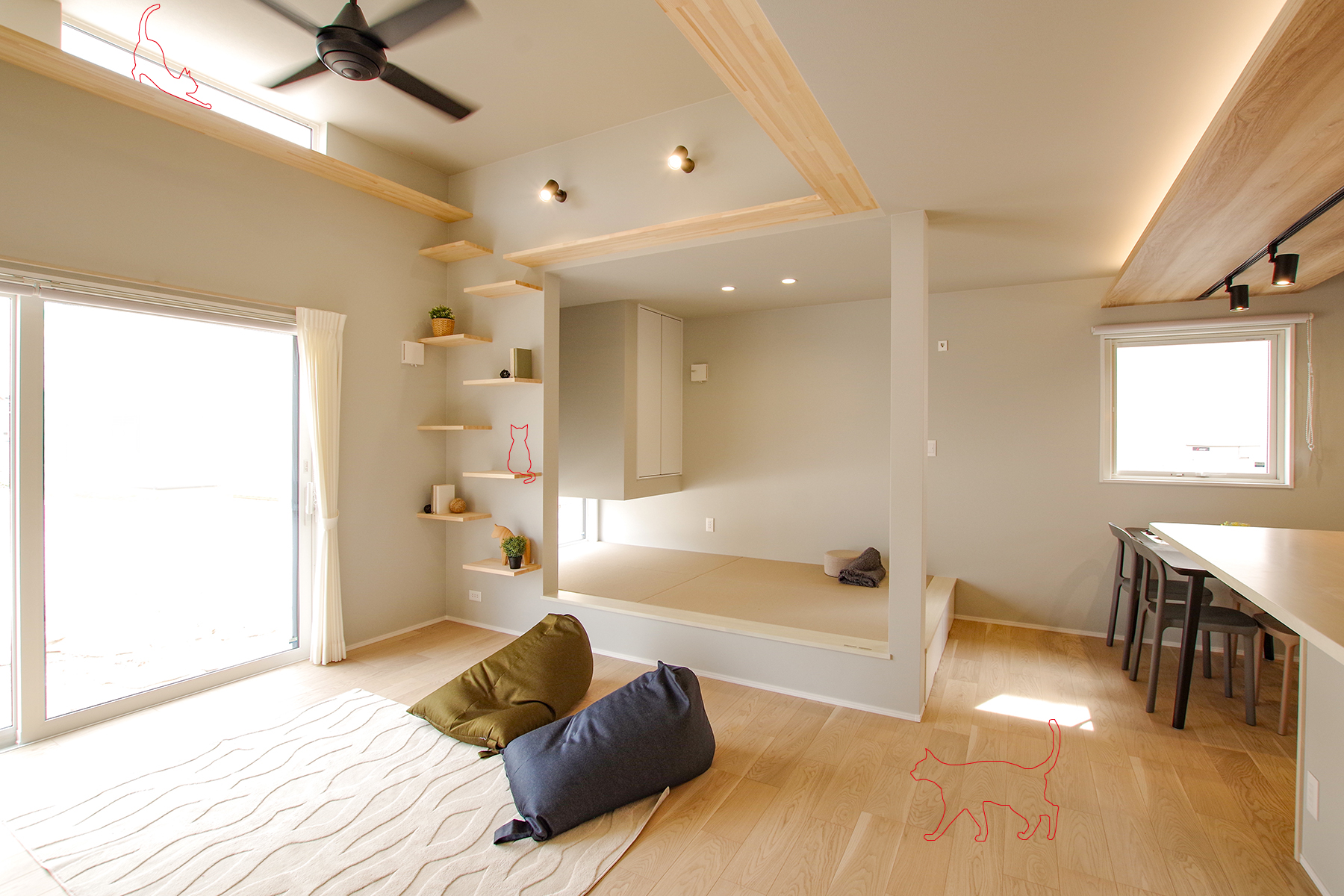 キャットウォーク リビング 猫 猫好き 小上がり畳スペース