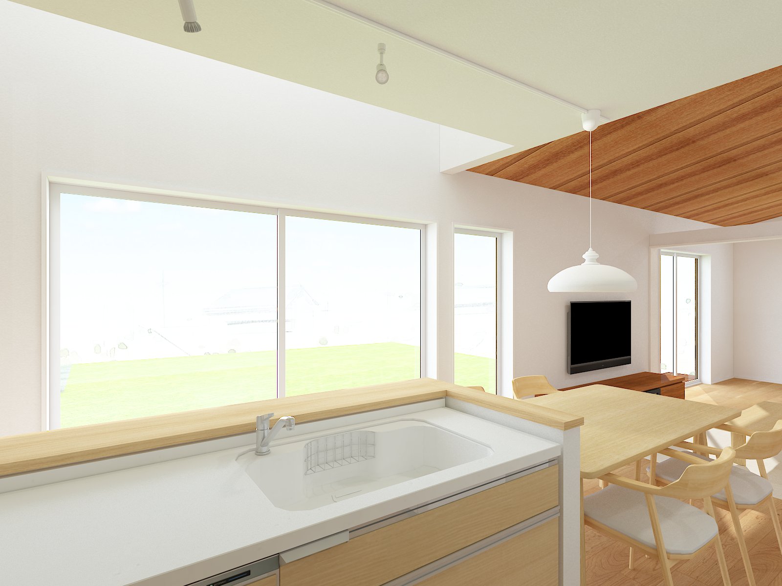 グリーンスタイルが新潟県五泉市に建てた平屋。陽当り、開放感、勾配天井のメリハリある空間で心地よく暮らせます。